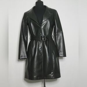 AS by DF Black Leather Belted Trench Coat